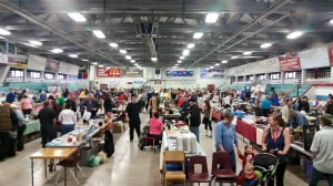 Photo shows a fund-raiser in Bridgewater, Nova Scotia called the worlds’ largest garage sale, held earlier this month.